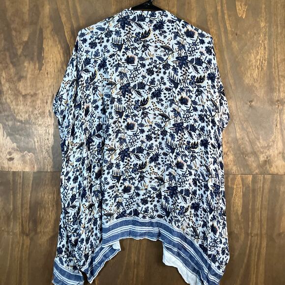LOFT Womens Kimono White Blue Multicolor Floral Open Front XSmall/Small - Picture 9 of 12